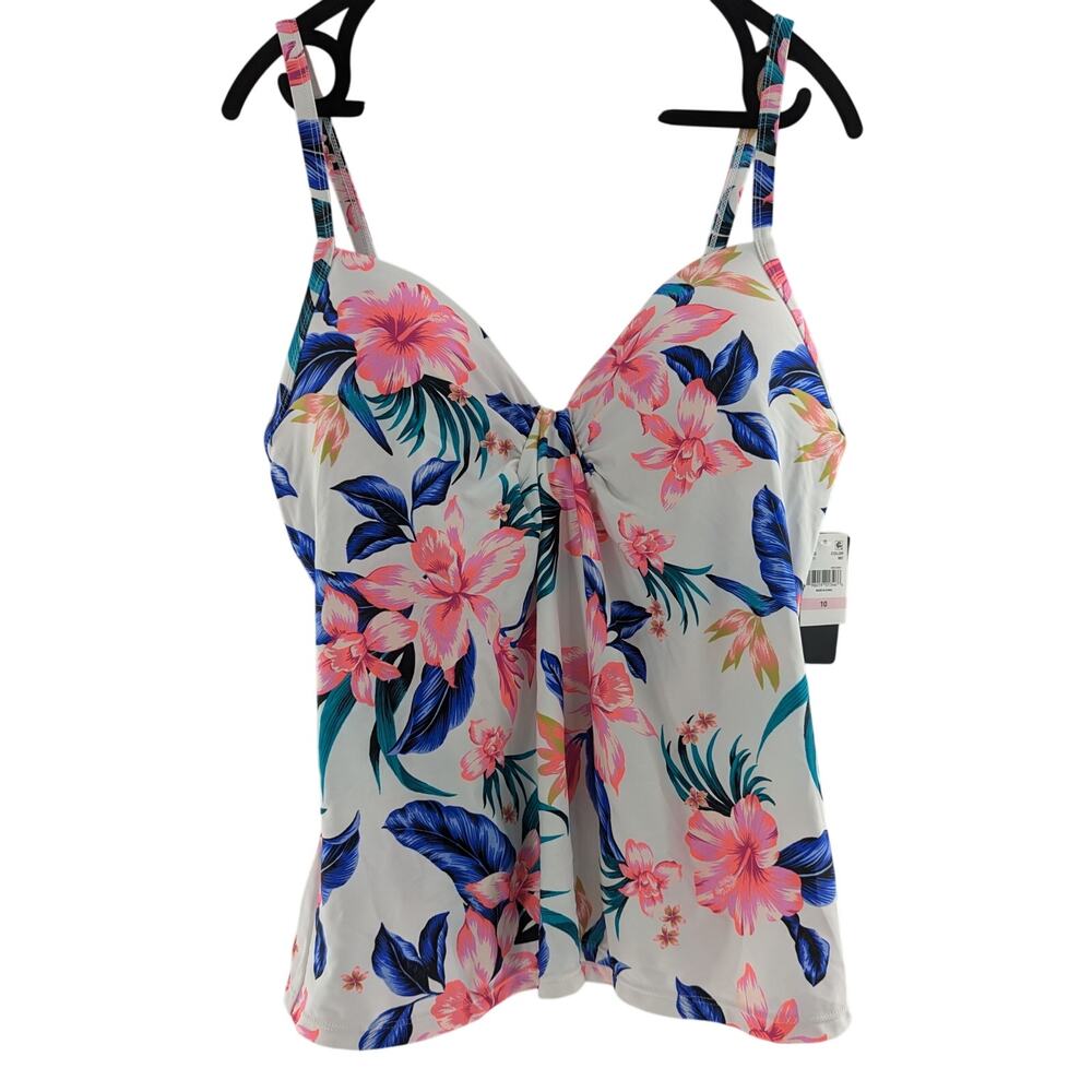 Island Escape Floral Tankini Swim Top Pink Blue White Underwire Bathing Suit - Picture 6 of 7